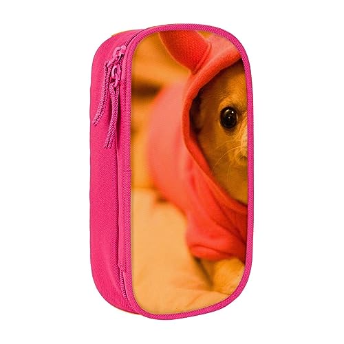 AABSTBFM Depressive Chihuahua Federmäppchen Große Kapazität Fach Bleistift Stift Tasche Tasche mit Reißverschluss - Ideales Geschenk für Schule, Büro und Reisen, Schwarz, rose, Einheitsgröße, von AABSTBFM