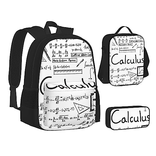 AABSTBFM Farbige Marmor Schule Büchertaschen Set mit Mittagessen Tasche Bleistift Fall Reise Laptop Rucksack Schule Tasche 3pcs Set, Mathematik-Geometrie-Geek-Rechner, Einheitsgröße, Schulrucksack von AABSTBFM