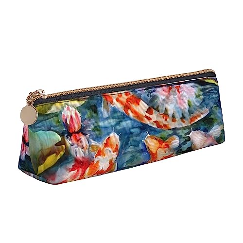 AABSTBFM Federmäppchen, Motiv: Vegetationsblätter mit Hibiskusblüten, bedruckt, dreieckig, niedliches Leder, Reißverschluss, Stiftebeutel für Schule, Büro und Reisen, Japanischer Koi Fisch, AABSTBFM Federmäppchen, Motiv: Vegetationsblätter mit Hibiskusblüten, bedruckt, dreieckig, niedliches Leder, Reißverschluss, Stiftebeutel für Schule, Büro und Reisen, Japanischer Koi Fisch, von AABSTBFM