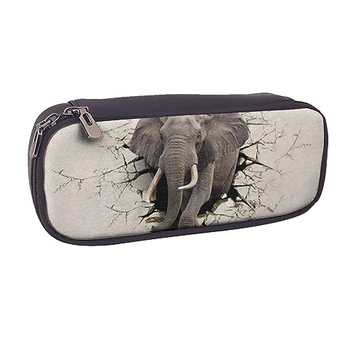 AABSTBFM Federmäppchen aus Leder, Weihnachtsmotiv, goldfarben, bedruckt, Mehrzweck-Stiftbeutel und Make-up-Tasche für Schule, Büro und Reisen, Broken Wall Elefant, Einheitsgröße, Schulranzen von AABSTBFM