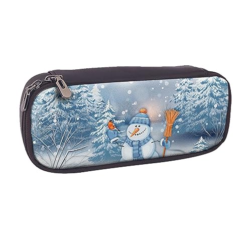 AABSTBFM Federmäppchen aus Leder, bedruckt, Zitronenfrucht, Mehrzweck-Stifttasche und Make-up-Tasche für Schule, Büro und Reisen, Hardworking Snowman, Einheitsgröße, Schulranzen von AABSTBFM