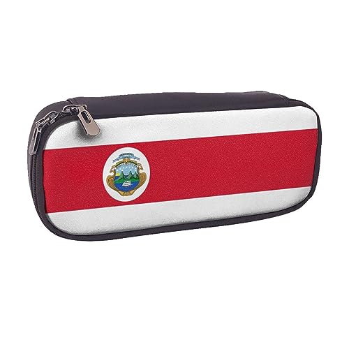 AABSTBFM Federmäppchen aus Leder mit roten und weißen Punkten – Mehrzweck-Stifttasche und Make-up-Tasche für Schule, Büro und Reisen, Flagge Costa Rica, Einheitsgröße, Schulranzen von AABSTBFM