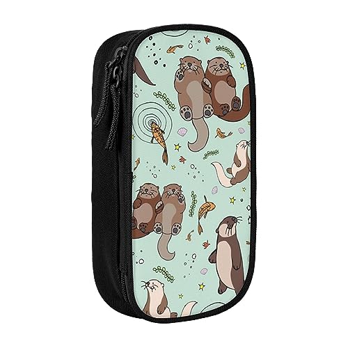 AABSTBFM Federmäppchen mit Cartoon-Otter, großes Fassungsvermögen, mit Reißverschluss, ideales Geschenk für Schule, Büro und Reisen, Schwarz, Schwarz , Einheitsgröße, Schulranzen von AABSTBFM