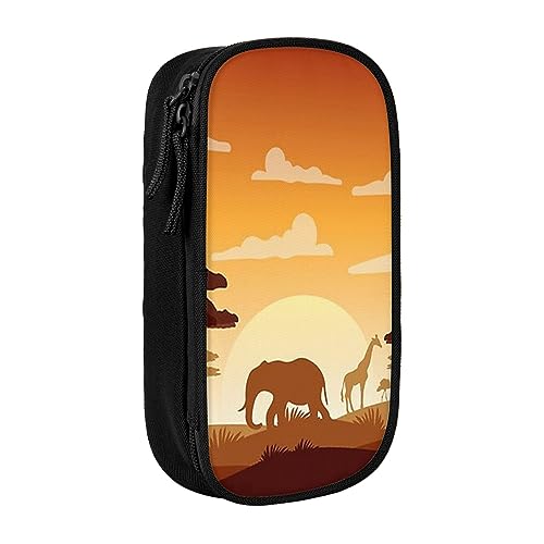 AABSTBFM Federmäppchen mit Elefant und Giraffe im Sonnenuntergang, großes Fassungsvermögen, mit Reißverschluss, ideales Geschenk für Schule, Büro und Reisen, Schwarz, Schwarz , Einheitsgröße, von AABSTBFM