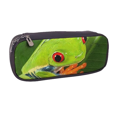 AABSTBFM Federmäppchen mit Kuh-Totenkopf-Motiv, geometrisch bedruckt, aus Leder, Mehrzweck-Stifttasche und Make-up-Tasche für Schule, Büro und Reisen, Yellow Eye Green Frosch, Einheitsgröße, von AABSTBFM