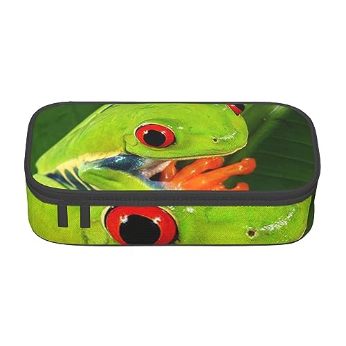 AABSTBFM Federmäppchen mit Leopardenmuster, niedlich, hohe Kapazität, mit Reißverschluss, vielseitig und langlebig für Schule, Büro und Reisen, Yellow Eye Green Frosch, Einheitsgröße, Schulranzen von AABSTBFM