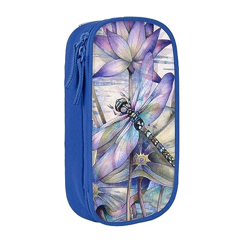 AABSTBFM Federmäppchen mit Libelle auf Lotusblüte, großes Fassungsvermögen, mit Reißverschluss, ideales Geschenk für Schule, Büro und Reisen, Schwarz, blau, Einheitsgröße, Schulranzen von AABSTBFM