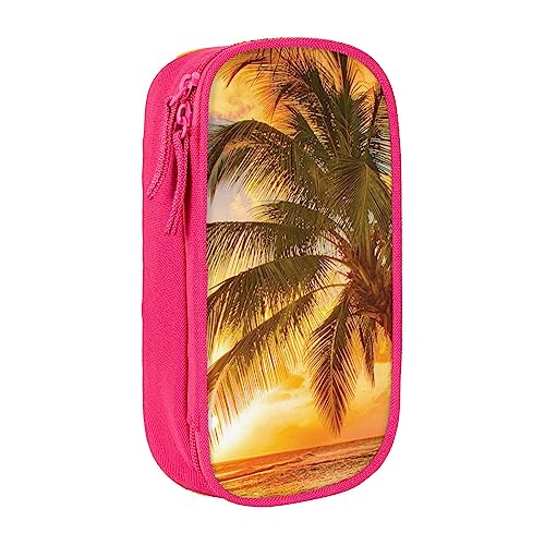 AABSTBFM Federmäppchen mit Reißverschluss, Motiv: tropischer Strand, Palme, Sonnenuntergang, großes Fassungsvermögen, ideal als Geschenk für Schule, Büro und Reisen, Schwarz, rose, Einheitsgröße, von AABSTBFM