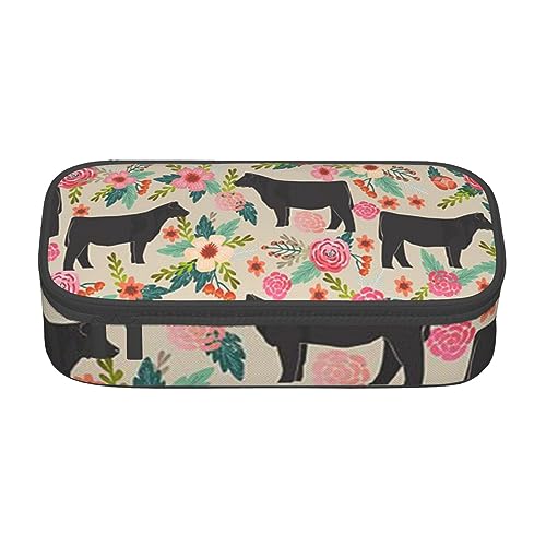 AABSTBFM Federmäppchen mit Reißverschluss, groß, gepunktet, vielseitig und langlebig, ideales Geschenk für Schule, Büro und Reisen, Schwarz / Weiß, Pink Flower Show Steer Cows Rinder, Einheitsgröße, von AABSTBFM