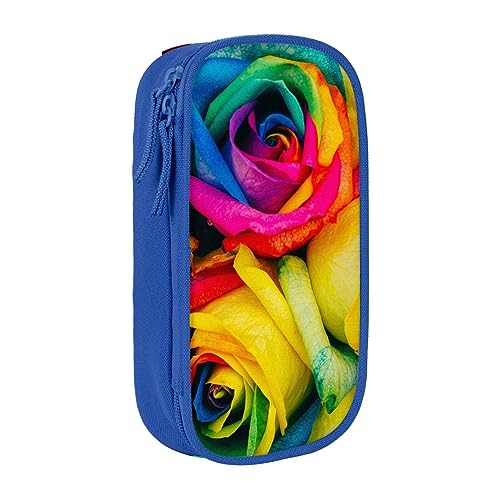 AABSTBFM Federmäppchen mit Reißverschluss, großes Fassungsvermögen, Motiv: Regenbogen-Rose, ideales Geschenk für Schule, Büro und Reisen, Schwarz, blau, Einheitsgröße, Schulranzen von AABSTBFM