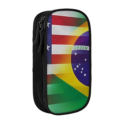 AABSTBFM Federmäppchen mit amerikanischer und brasilianischer Flagge, großes Fassungsvermögen, mit Reißverschluss, ideales Geschenk für Schule, Büro und Reisen, Schwarz, Schwarz , Einheitsgröße, von AABSTBFM