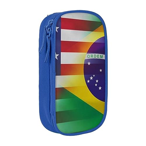 AABSTBFM Federmäppchen mit amerikanischer und brasilianischer Flagge, großes Fassungsvermögen, mit Reißverschluss, ideales Geschenk für Schule, Büro und Reisen, Schwarz, blau, Einheitsgröße, von AABSTBFM