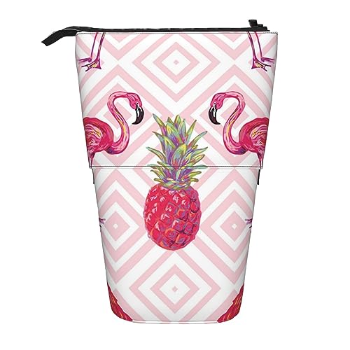 AABSTBFM Federmappe mit Kräutergarten, erweiterbar, vertikal, Mehrzweck-Stifttasche und Make-up-Tasche für Schule, Büro und Reisen, Pink Flamingo Ananas, Einheitsgröße, Schulranzen von AABSTBFM