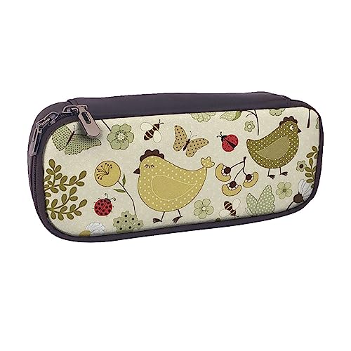 AABSTBFM Gelbe Blätter Huhn gedruckt Leder Federmäppchen - Mehrzweck-Stifttasche und Make-up-Tasche für Schule, Büro und Reisen, Yellow Leaves Huhn, Einheitsgröße, Schulranzen von AABSTBFM