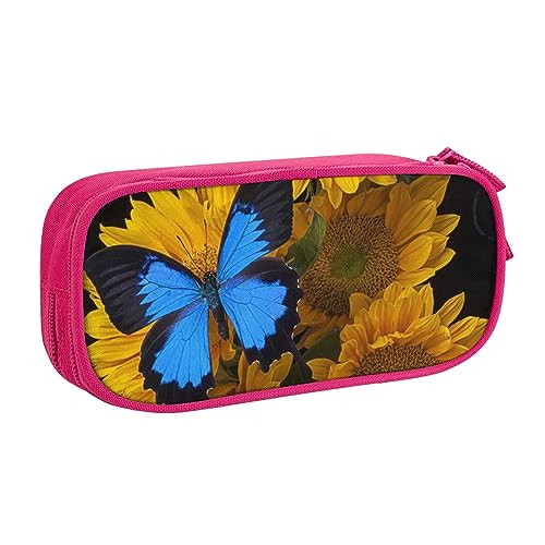 AABSTBFM Gelbe Sonnenblumen mit blauen Schmetterlingen Federmäppchen Stifteetui mit Reißverschluss, schwarze große Kapazität Federmäppchen für Schule, Büro und Reisen, rose, Einheitsgröße, Schulranzen von AABSTBFM