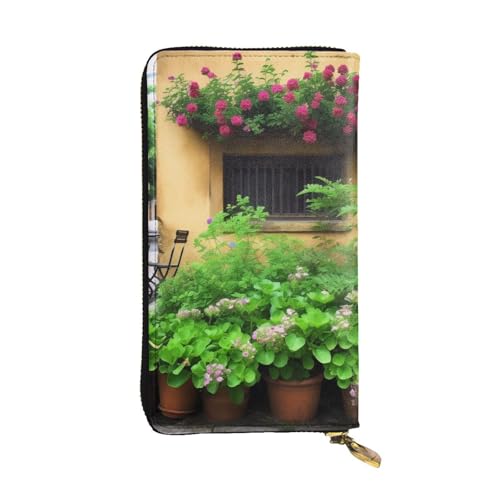 AABSTBFM Geldbörse aus Leder bedruckt Blumen grüne Pflanzen Stadtleben für Damen und Herren mit Reißverschluss, Schwarz, Einheitsgröße, modern, Schwarz , one size, Modern von AABSTBFM