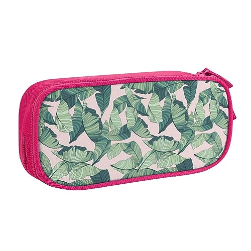 AABSTBFM Grüne Palmenblätter, rosa Federmäppchen, Stiftemäppchen, Tasche mit Reißverschluss, schwarze große Kapazität, für Schule, Büro und Reisen, rose, Einheitsgröße, Schulranzen von AABSTBFM