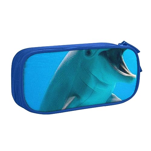 AABSTBFM Happy Dolphin Federmäppchen mit Reißverschluss, Schwarz, große Kapazität, für Schule, Büro und Reisen, blau, Einheitsgröße, Schulranzen von AABSTBFM