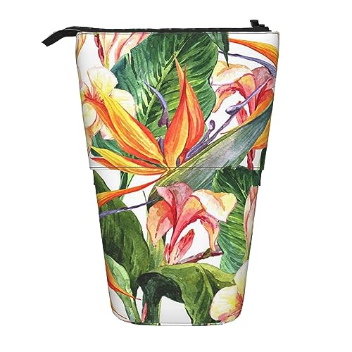 AABSTBFM Hello Glasses Flamingo erweiterbares vertikales Federmäppchen – Mehrzweck-Stifttasche und Make-up-Tasche für Schule, Büro und Reisen, Bunte Blumen Vogel, Einheitsgröße, Schulranzen von AABSTBFM