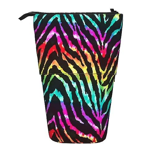 AABSTBFM Karate Boy Vector Federmappe mit veränderbarem Gürtel, erweiterbar, vertikal, Mehrzweck-Stifttasche und Make-up-Tasche für Schule, Büro und Reisen, Buntes Regenbogen-Zebra, Einheitsgröße, von AABSTBFM