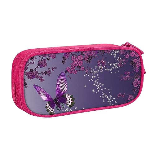 AABSTBFM Lila Pflaume Schmetterling Bleistift Fall Stift Tasche mit Reißverschluss, Schwarz Große Kapazität Bleistift Box für Schule, Büro und Reisen, rose, Einheitsgröße, Schulranzen von AABSTBFM