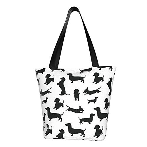 AABSTBFM London bedruckte große Tragetasche für Damen, Mädchen, vielseitige Umhängetasche, Shopper Handtasche und Strandtasche, Black Dogs Dackel, Einheitsgröße von AABSTBFM