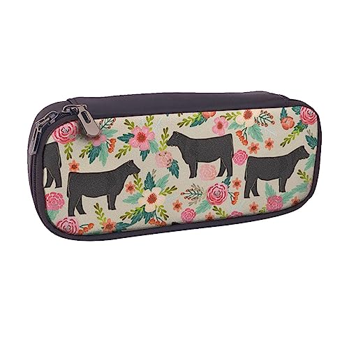 AABSTBFM Lovely Husky Federmäppchen aus Leder – Mehrzweck-Stifttasche und Make-up-Tasche für Schule, Büro und Reisen, Pink Flower Show Steer Kühe Rinder 1, Einheitsgröße, Schulranzen von AABSTBFM