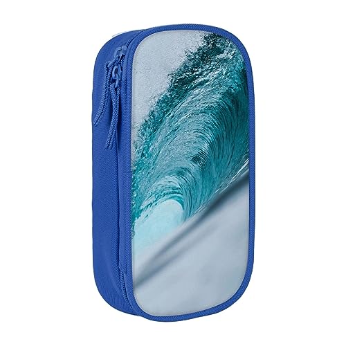 AABSTBFM Ocean Green Wave Surf Federmäppchen, großes Fassungsvermögen, mit Reißverschluss, ideales Geschenk für Schule, Büro und Reisen, Schwarz, blau, Einheitsgröße, Schulranzen von AABSTBFM