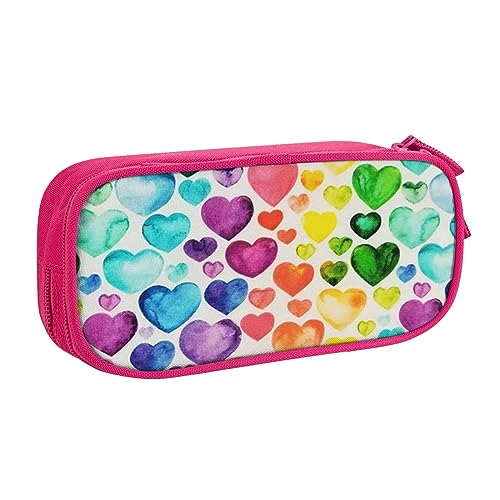 AABSTBFM Rainbow Hearts Federmäppchen mit Reißverschluss, Schwarz, große Kapazität, für Schule, Büro und Reisen, rose, Einheitsgröße, Schulranzen von AABSTBFM