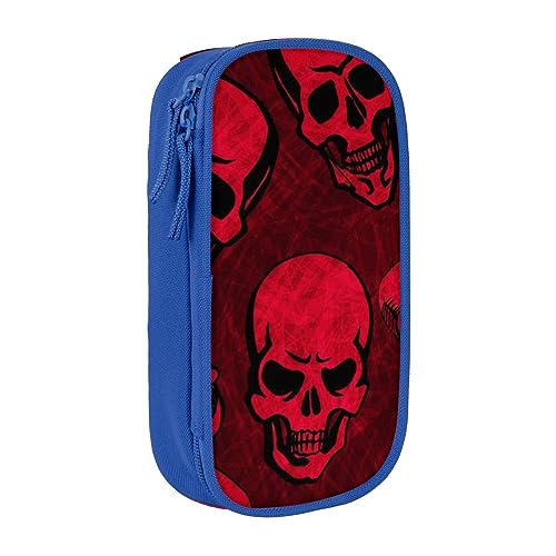 AABSTBFM Red Skulls Federmäppchen, großes Fassungsvermögen, mit Reißverschluss, ideales Geschenk für Schule, Büro und Reisen, Schwarz, blau, Einheitsgröße, Schulranzen von AABSTBFM