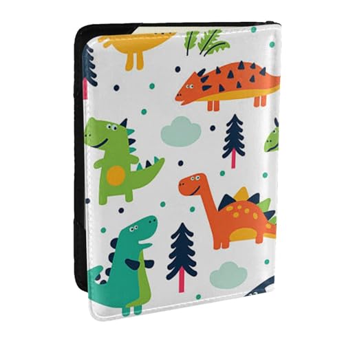 AABSTBFM Reisepasshülle aus Leder, Motiv: bunte Dinosaurier, bedruckt, 16,5 cm, für Damen und Herren, Schwarz , Einheitsgröße von AABSTBFM