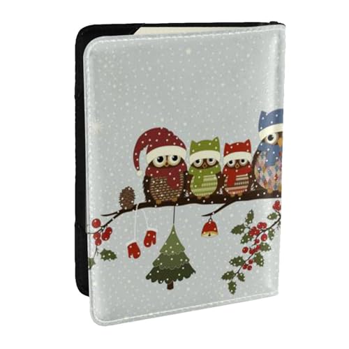 AABSTBFM Reisepasshülle aus Leder, Motiv: niedliche Weihnachts-Eulen auf Ast, bedruckt, 16,5 cm, für Damen und Herren, Schwarz , Einheitsgröße von AABSTBFM