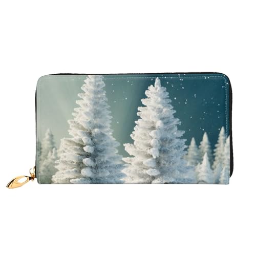 AABSTBFM Snow Wonderland Pine Tree Weihnachten bedruckte Ledergeldbörse für Damen und Herren, Reißverschluss, Clutch, lange Geldbörse, Kartenhalter, Schwarz , Einheitsgröße, Modern von AABSTBFM