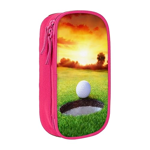 AABSTBFM Sport Golf Ball Sonnenuntergang Baum Federmäppchen Große Kapazität Fach Federmäppchen Tasche mit Reißverschluss – Ideales Geschenk für Schule, Büro und Reisen, Schwarz, rose, Einheitsgröße, von AABSTBFM