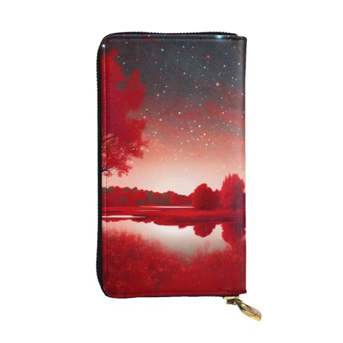 AABSTBFM Starry Aky Geldbörse aus Leder mit rotem Querformat, für Damen und Herren, Reißverschluss, Clutch, lange Geldbörse, Kartenhalter, Schwarz , Einheitsgröße, Modern von AABSTBFM