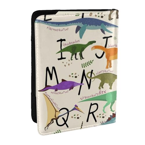 AABSTBFM Stilvolle Reisepasshülle mit Dinosauriern, bedruckt, 16,5 cm, Leder, Reisepasshülle, Kartenetui, Geldbörse für Damen und Herren, Schwarz , Einheitsgröße von AABSTBFM