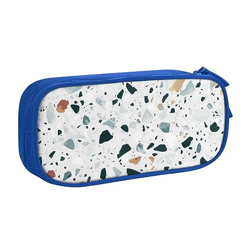 AABSTBFM Terrazzo Federmäppchen, mit Reißverschluss, Schwarz, großes Fassungsvermögen, für Schule, Büro und Reisen, Weiß, blau, Einheitsgröße, Schulranzen von AABSTBFM