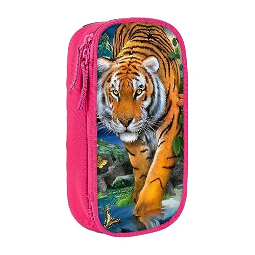 AABSTBFM Tiger Schmetterling Vogel Federmäppchen Große Kapazität Fach Bleistift Stift Tasche Tasche mit Reißverschluss – Ideales Geschenk für Schule, Büro und Reisen, Schwarz, rose, Einheitsgröße, von AABSTBFM