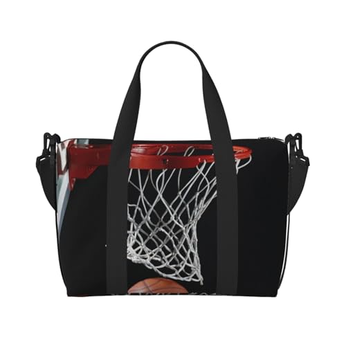 Basketball-bedruckte Reisetasche für Damen und Herren – Wochenend-Übernachtungstasche mit verstellbarem Schultergurt und Griff, Schwarz , Einheitsgröße, Reisetasche Basketball-bedruckte Reisetasche für Damen und Herren – Wochenend-Übernachtungstasche mit verstellbarem Schultergurt und Griff, Schwarz , Einheitsgröße, Reisetasche von AABSTBFM