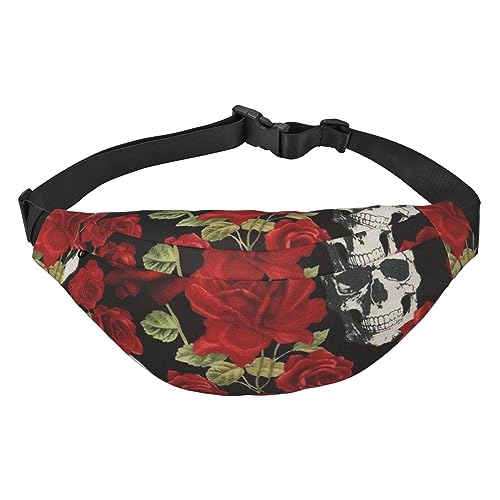 Bauchtasche, Bauchtasche, Bauchtasche für Damen und Herren, für Reisen, Laufen, Crossbody, Bauchtasche, Gürteltasche, Rose Skull, Einheitsgröße von AABSTBFM