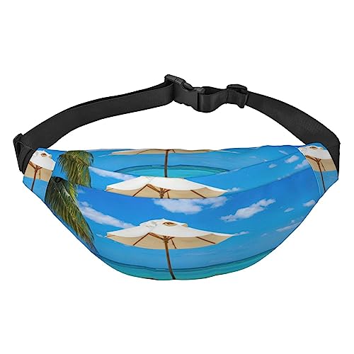 Bauchtasche für Damen und Herren, Motiv: tropischer Strand, Palme, Sonnenuntergang, bedruckt, für Reisen, Laufen, Crossbody, Bauchtasche, Gürteltasche, White Beach Tropical Sea, Einheitsgröße von AABSTBFM