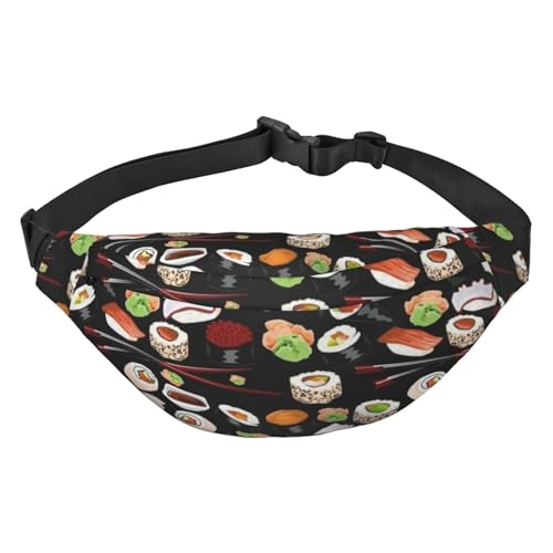 Bauchtasche mit Huhn-Motiv, bedruckt, für Damen und Herren, für Reisen, Laufen, Crossbody, Bauchtasche, Gürteltasche, Japanisches Sushi schwarz, Einheitsgröße von AABSTBFM