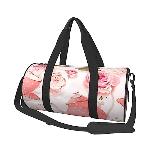 Blaue Schmetterlings-Reisetasche, rund, großes Fassungsvermögen, leicht und langlebig, ideales Geschenk für Wandern, Urlaub, Geschäftsreisen und mehr, Teebecher mit Rosen Romantisch Shabby, von AABSTBFM