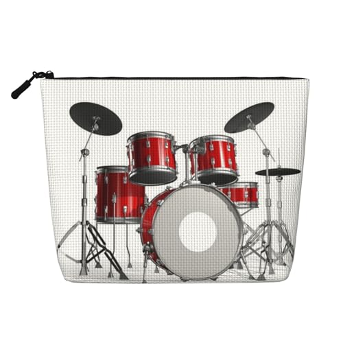 Cooles Schlagzeug-Set, bedruckte Make-up-Tasche für Damen, Make-up-Tasche, Reißverschluss, Reise-Kosmetiktasche, Organizer, Schwarz , Einheitsgröße, Kosmetiktasche von AABSTBFM