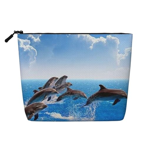 Einzigartige Make-up-Tasche mit 3D-Tier-Delfin-Druck, für Damen, Make-up-Tasche, Reißverschluss, Reise-Kosmetiktasche, Organizer, Schwarz , Einheitsgröße, Kosmetiktasche von AABSTBFM