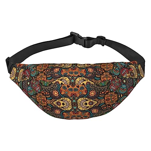 Gürteltasche mit Hai-Aufdruck, für Damen und Herren, für Reisen, Laufen, Crossbody, Gürteltasche, Rot / Schwarz, Bunte Sugar Skulls, Einheitsgröße von AABSTBFM