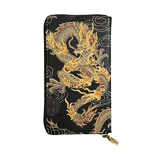 AABSTBFM Gelber Drache, schwarzer Hintergrund, bedrucktes Leder, Geldbörse für Damen und Herren, Reißverschluss, Clutch, lange Geldbörse, Kreditkartenetui, Gelber Drache, schwarzer Hintergrund, AABSTBFM Gelber Drache, schwarzer Hintergrund, bedrucktes Leder, Geldbörse für Damen und Herren, Reißverschluss, Clutch, lange Geldbörse, Kreditkartenetui, Gelber Drache, schwarzer Hintergrund, von AABSTBFM