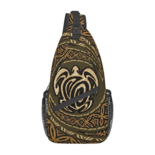 Herren Schultertasche Petoskey Stone Printed Crossbody Rucksack Wandern Sport Brust Pack für Damen und Herren, Hawaiianische Tapa Honu Schildkröte, Einheitsgröße, Wanderrucksack von AABSTBFM