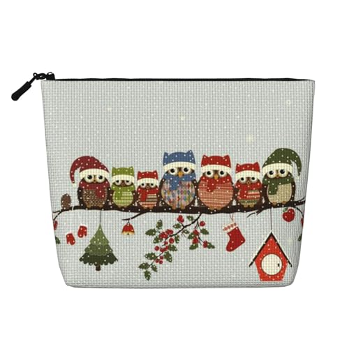Kosmetiktasche mit niedlichem Weihnachts-Eulen auf Ast, bedruckt, für Damen, Make-up-Tasche, Reißverschluss, Reise-Kosmetiktasche, Organizer, Schwarz , Einheitsgröße, Kosmetiktasche von AABSTBFM