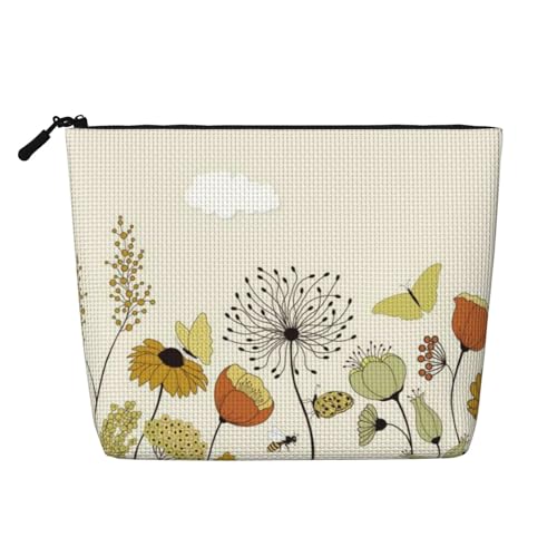 Make-up-Tasche für Damen, Motiv: Henne fliegende Schmetterlinge unter Blumen, mit Reißverschluss, Reise-Kosmetiktasche, Organizer, Schwarz , Einheitsgröße, Kosmetiktasche von AABSTBFM